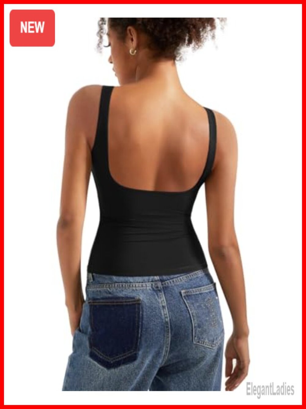 Women Open Back Padded Tank Top Boat Neck Double Lined Slim Fit Y2K Streetwear